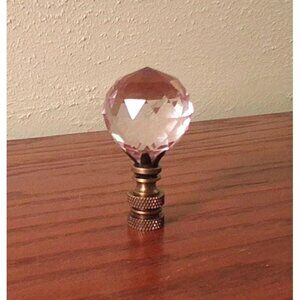 Crystal Lamp Finial Shade Topper Soft Pink Round Sphere Retro 2.5" Brass Base